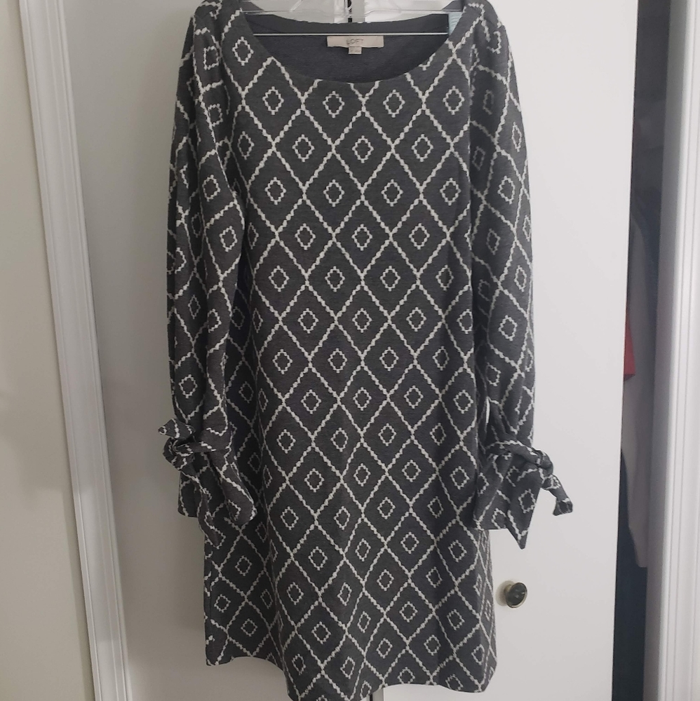 Loft Cozy Grey Long Tie Sleeve Shift Dress